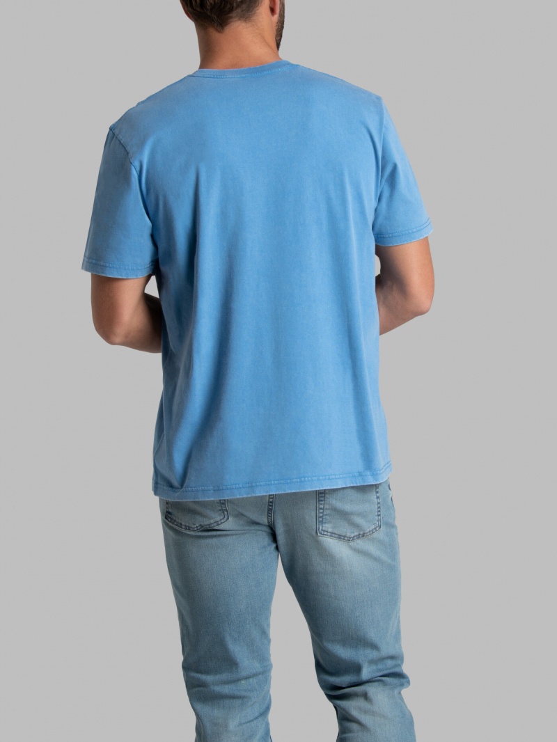 Men's Fruit Of The Loom Garment Dyed Crew T Shirts Blue | MKY184035