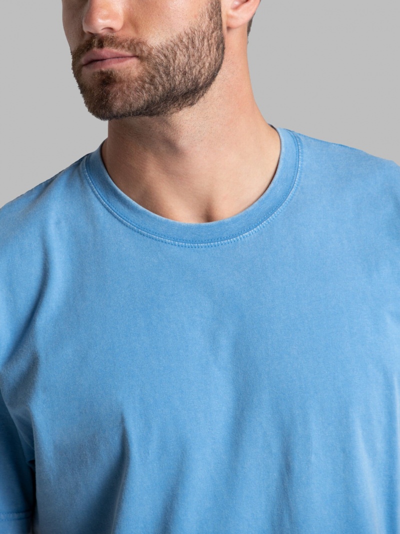 Men's Fruit Of The Loom Garment Dyed Crew T Shirts Blue | MKY184035