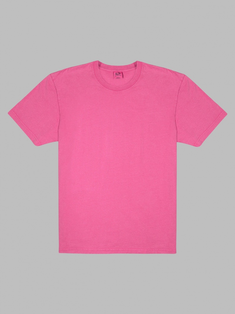 Men's Fruit Of The Loom Garment Dyed Crew T Shirts Pink Flash | NRF480391