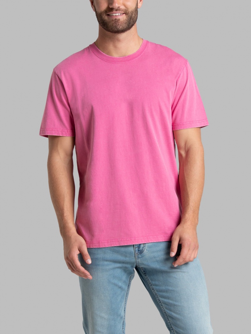 Men's Fruit Of The Loom Garment Dyed Crew T Shirts Pink Flash | NRF480391