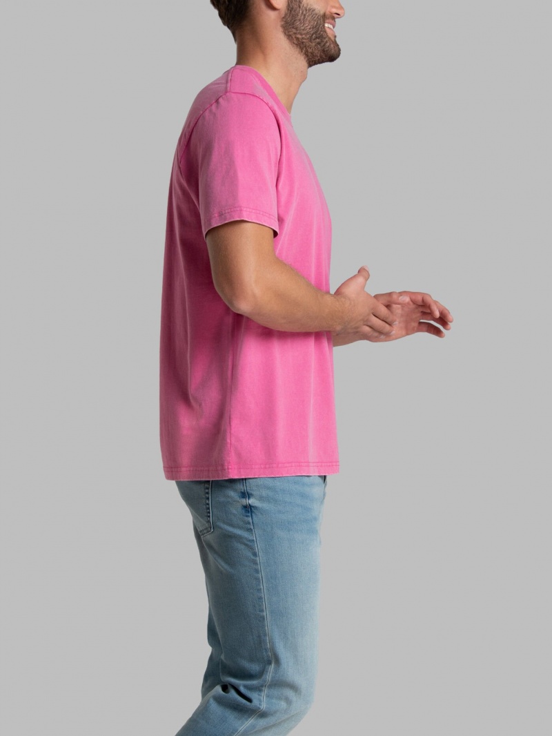 Men's Fruit Of The Loom Garment Dyed Crew T Shirts Pink Flash | NRF480391