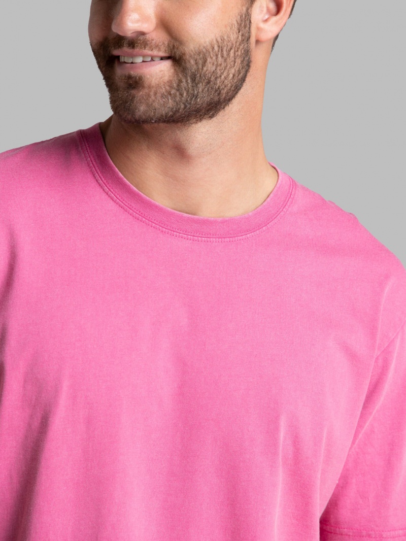 Men's Fruit Of The Loom Garment Dyed Crew T Shirts Pink Flash | NRF480391