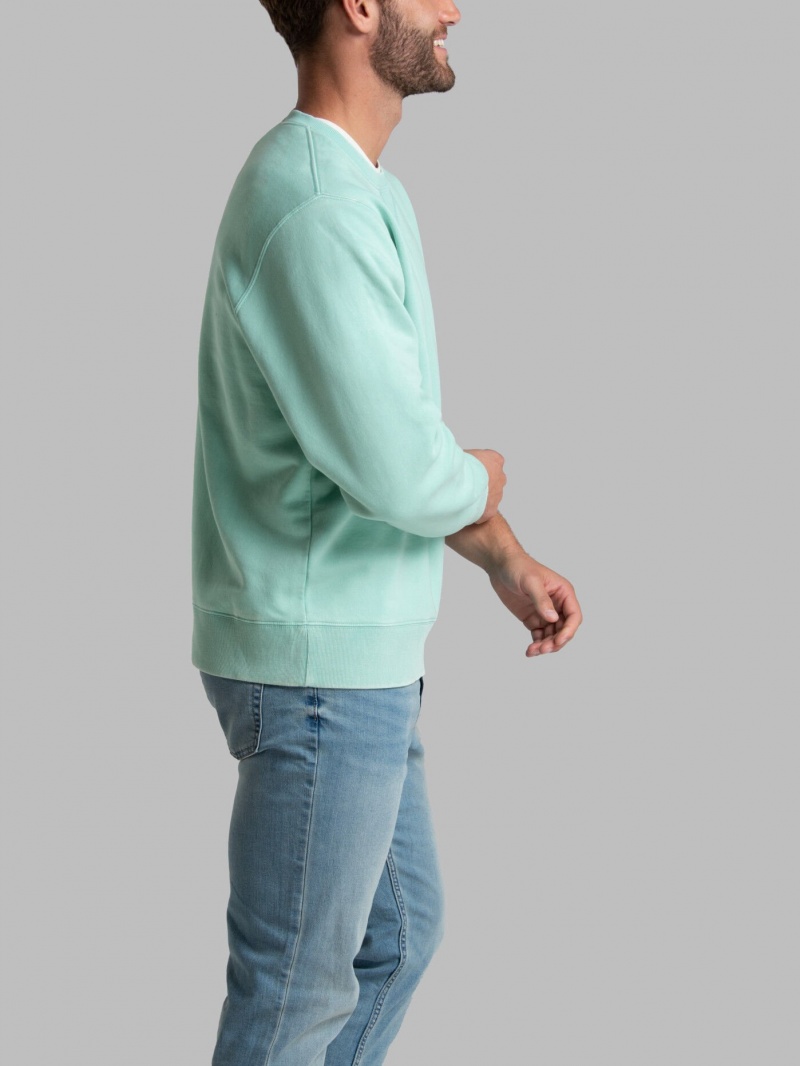 Men's Fruit Of The Loom Garment Dyed Crew Sweatshirt Cascade Green | AXI253870