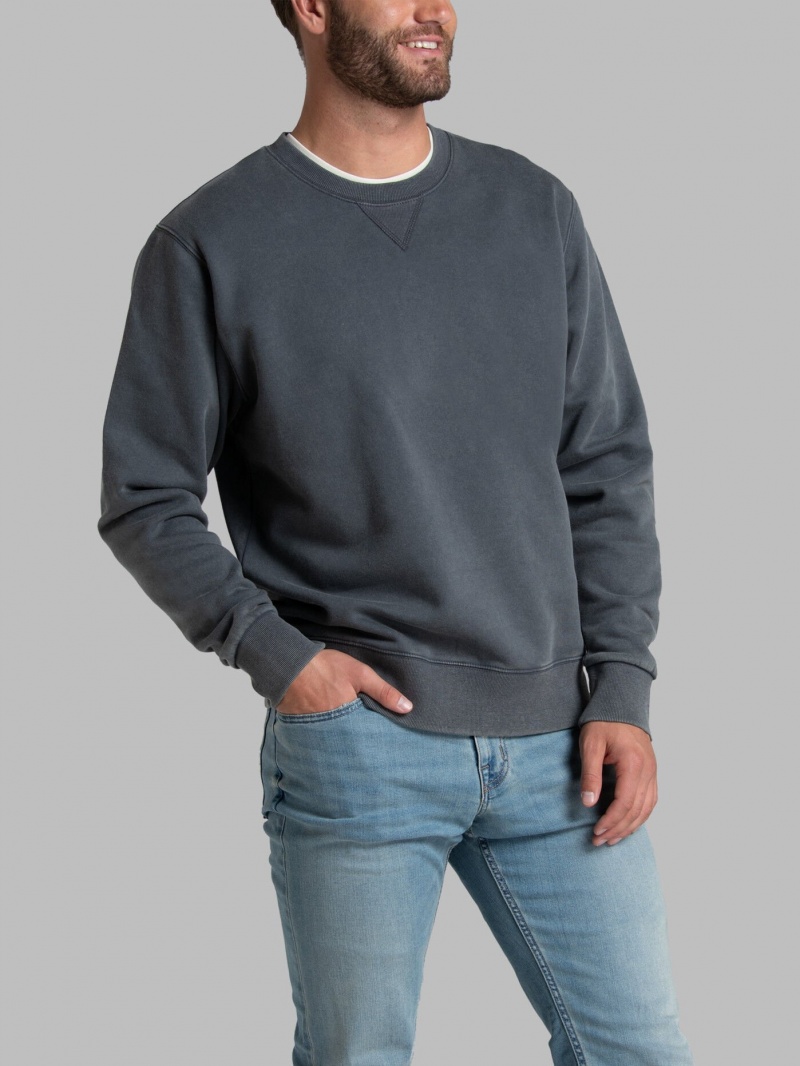 Men's Fruit Of The Loom Garment Dyed Crew Sweatshirt Charcoal | EUP268391