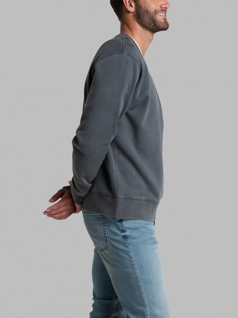 Men's Fruit Of The Loom Garment Dyed Crew Sweatshirt Charcoal | EUP268391