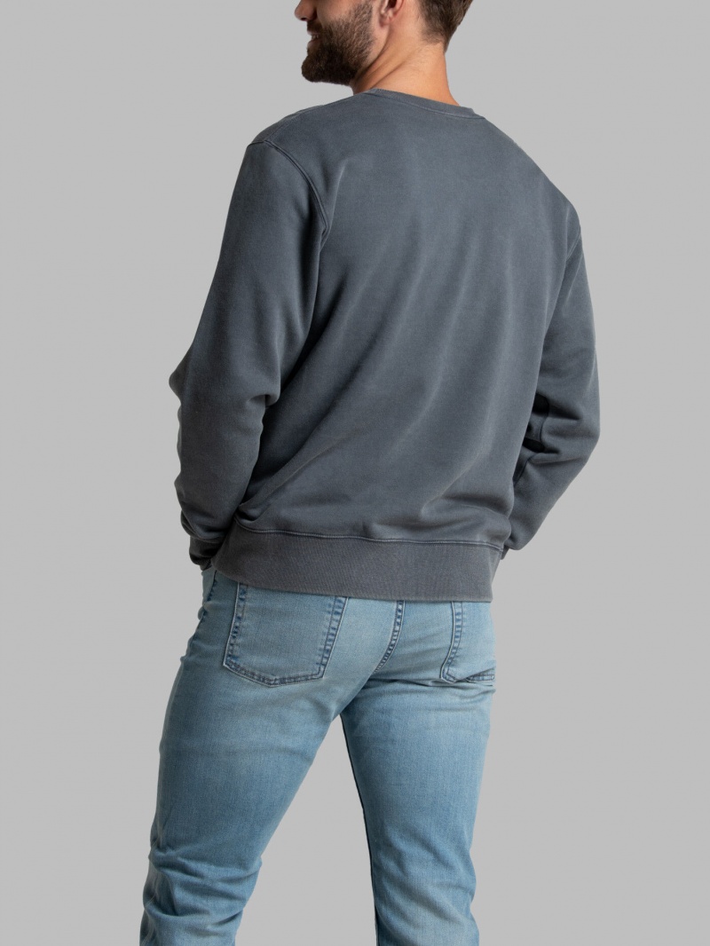 Men's Fruit Of The Loom Garment Dyed Crew Sweatshirt Charcoal | EUP268391