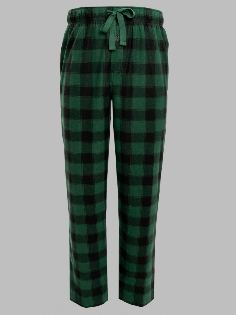 Men's Fruit Of The Loom Holiday Plaid Microfleece, 2 Pack Sleep Pants Jolly/Green Buffalo Check | XEG073681