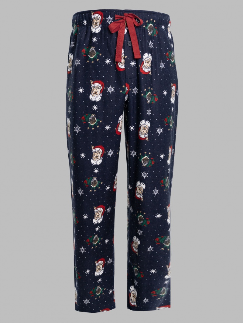 Men's Fruit Of The Loom Holiday Plaid Microfleece, 2 Pack Sleep Pants Santa Dog/Blue | XRZ780295