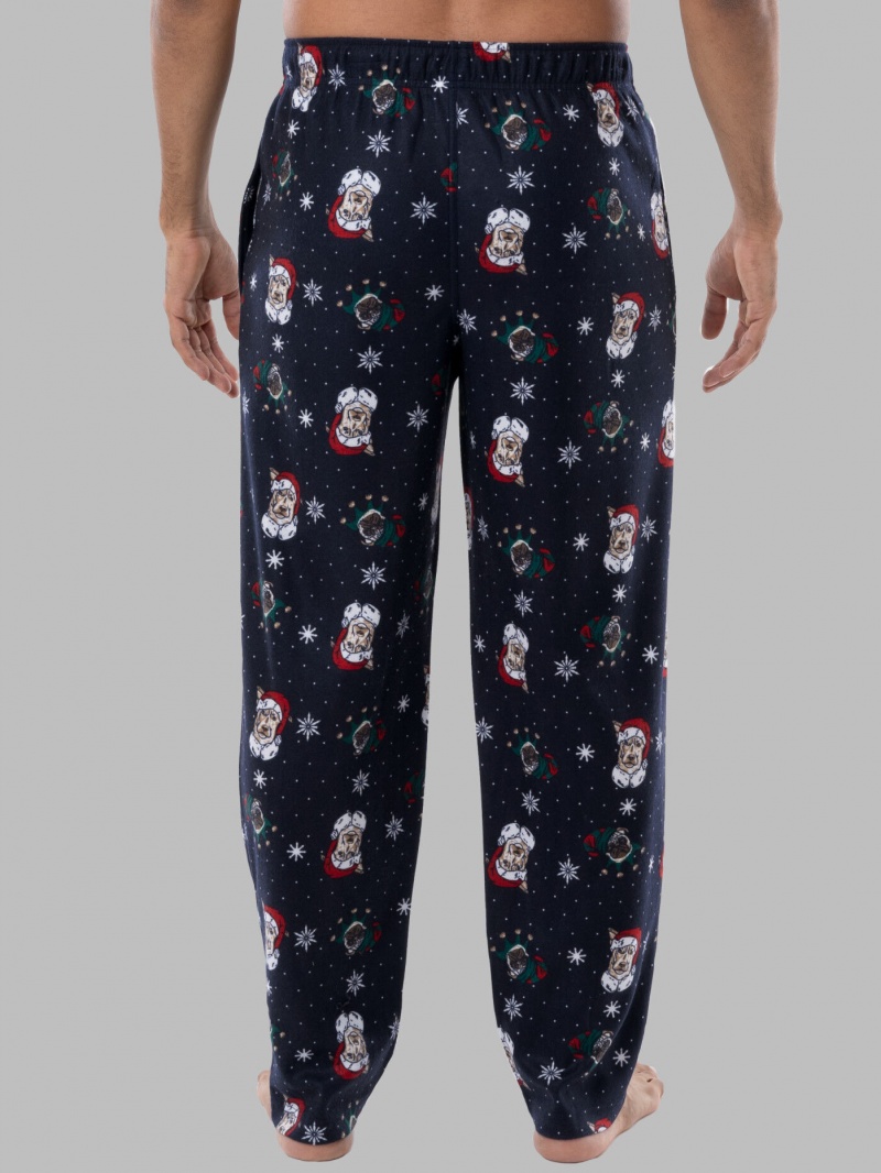 Men's Fruit Of The Loom Holiday Plaid Microfleece, 2 Pack Sleep Pants Santa Dog/Blue | XRZ780295