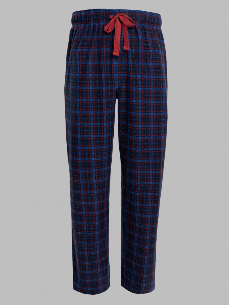 Men's Fruit Of The Loom Holiday Plaid Microfleece, 2 Pack Sleep Pants Santa Dog/Blue | XRZ780295