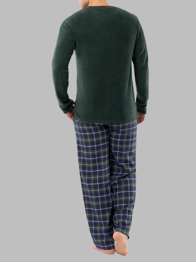 Men's Fruit Of The Loom Long Sleeve Fleece Crew Flannel, 2 Piece Set Sleepwear Green | STW901325