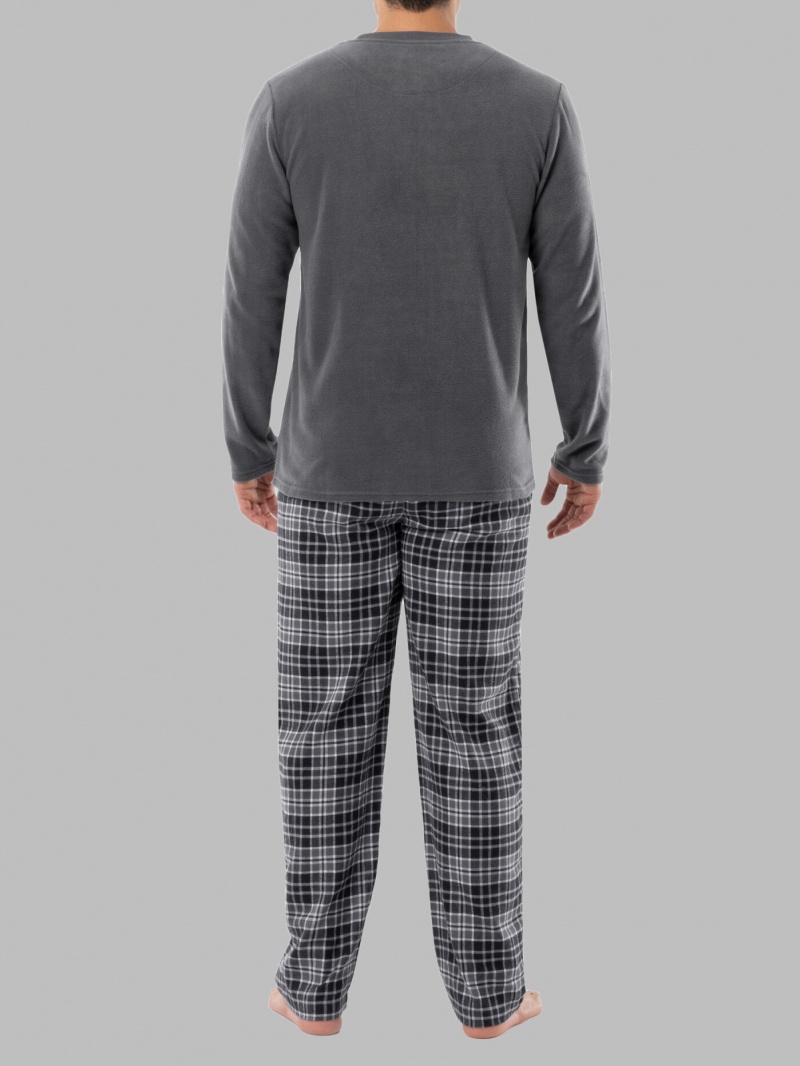 Men's Fruit Of The Loom Long Sleeve Fleece Crew Flannel, 2 Piece Set Sleepwear Grey | YWT093462