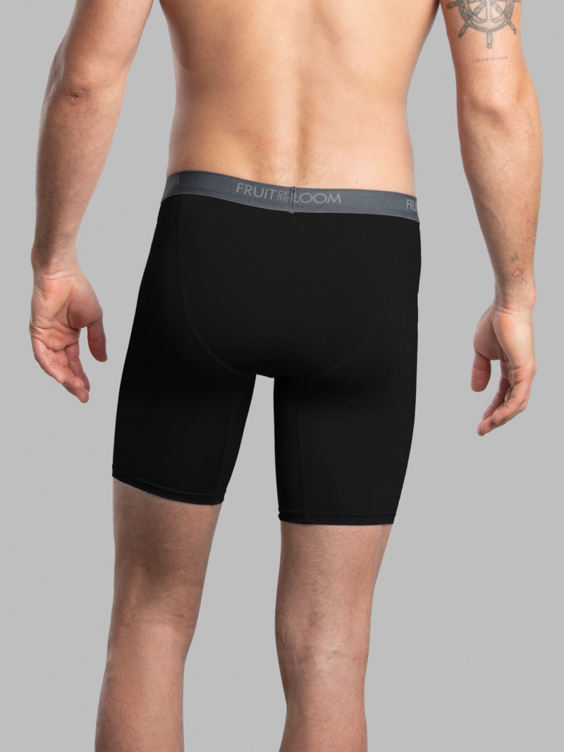 Men's Fruit Of The Loom Micro-Stretch Long Leg, 5 Pack Boxer Briefs Black | SFL295041