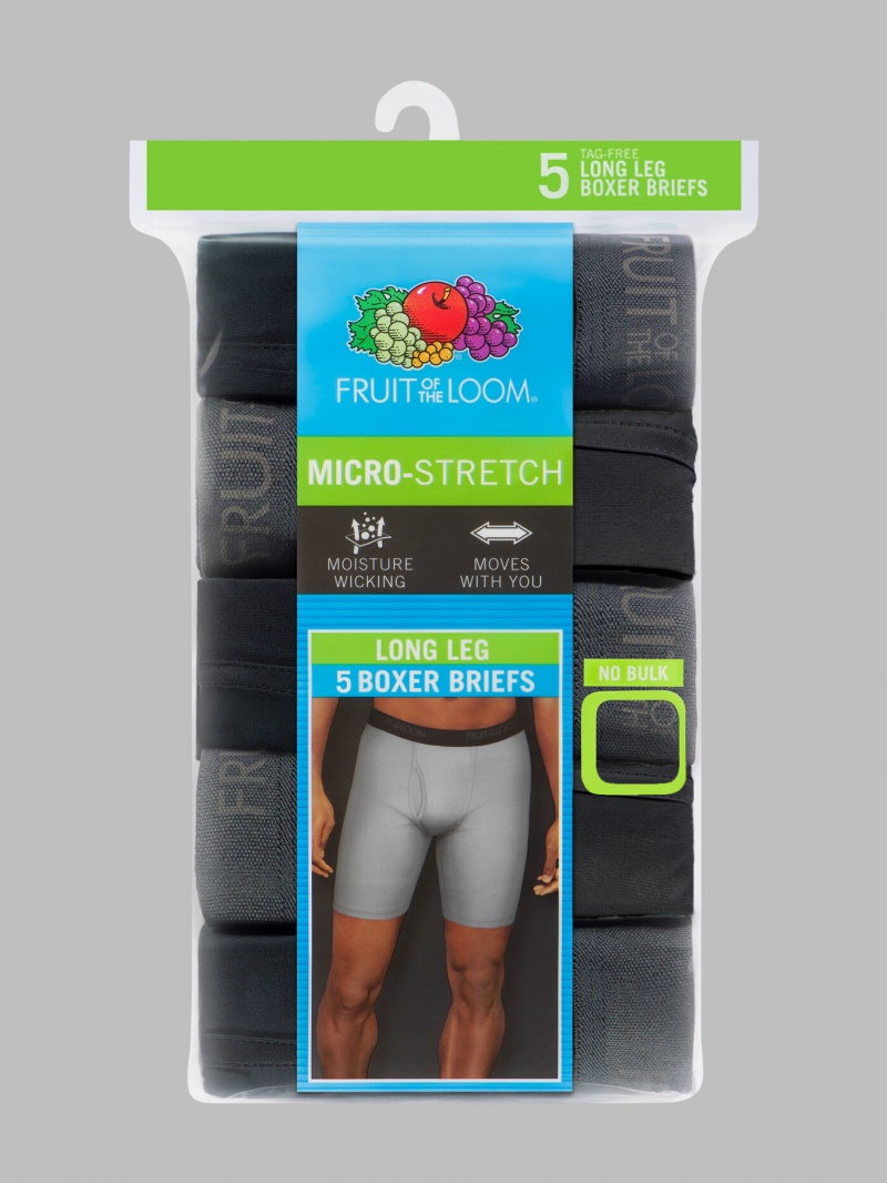 Men's Fruit Of The Loom Micro-Stretch Long Leg, 5 Pack Boxer Briefs Black | SFL295041