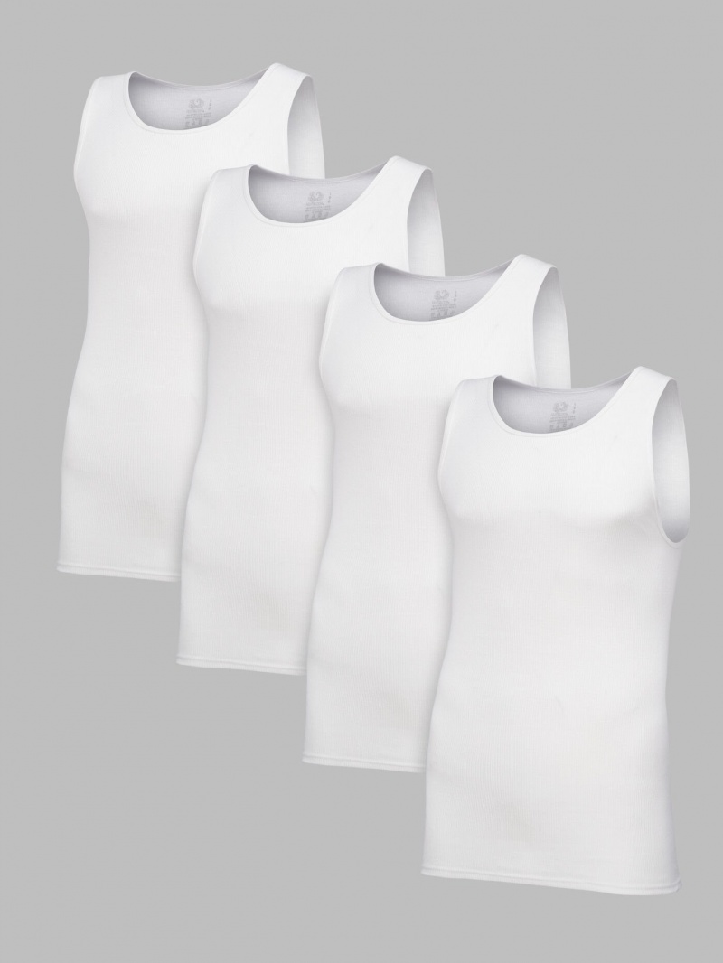 Men's Fruit Of The Loom Premium A-Shirt, 4 Pack Undershirts White | HRV758061