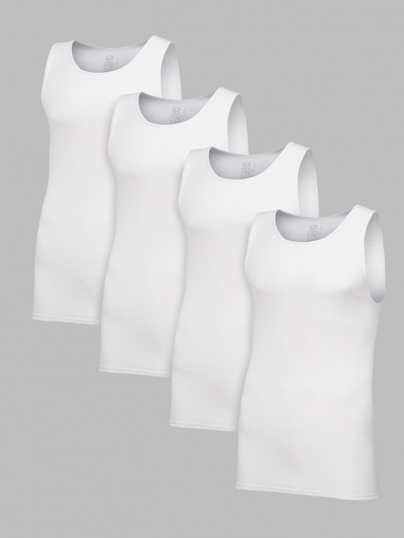 Men's Fruit Of The Loom Premium A-Shirt, 4 Pack Undershirts White | YKH974853