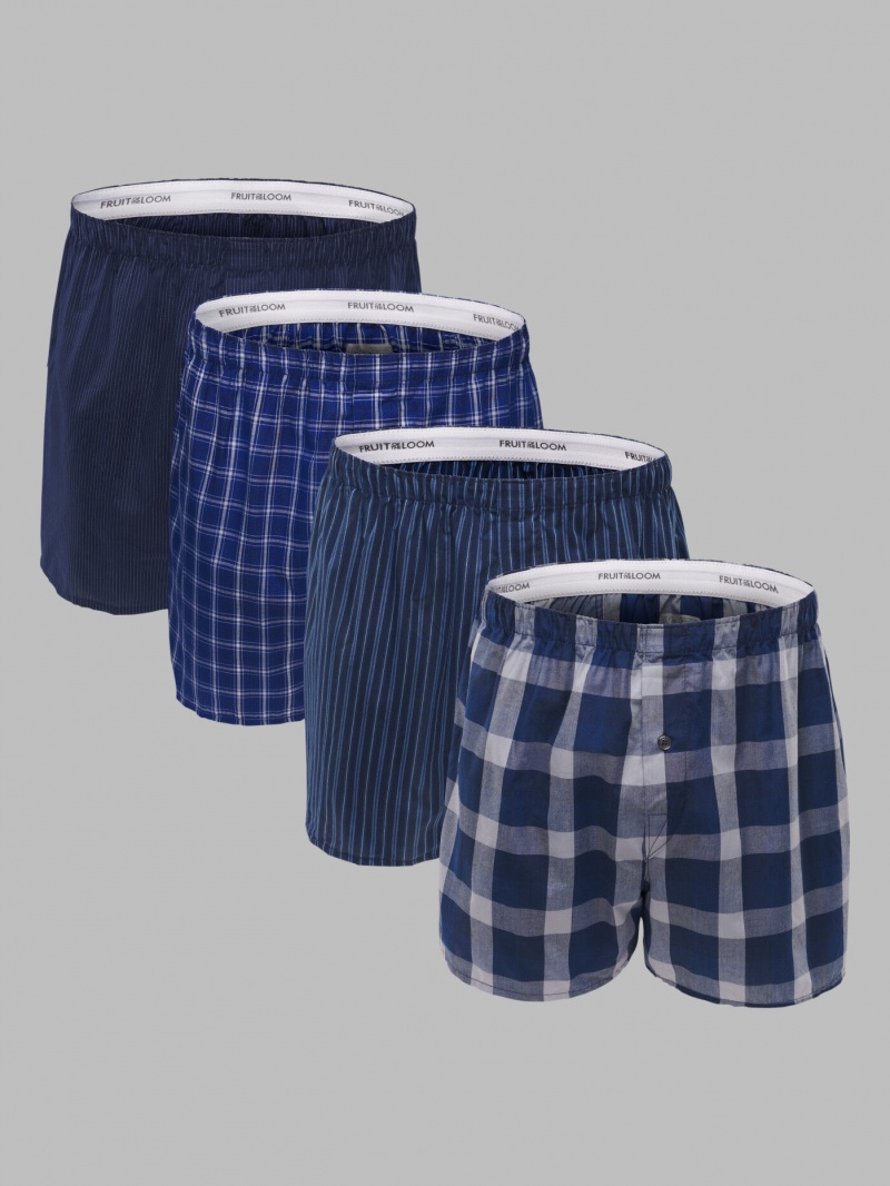 Men's Fruit Of The Loom Premium Boxer, Plaid 4 Pack Boxers Assorted | XGD052189