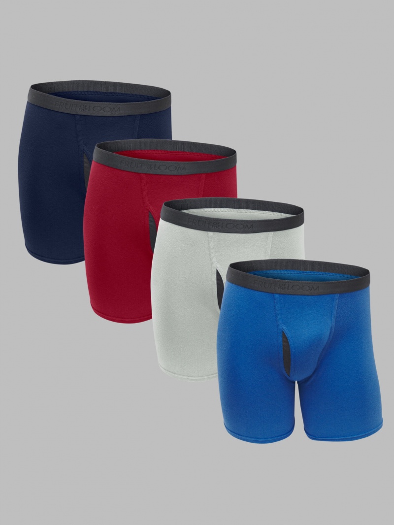 Men's Fruit Of The Loom Premium CoolZone®, 4 Pack Boxer Briefs Assorted | BXO436952