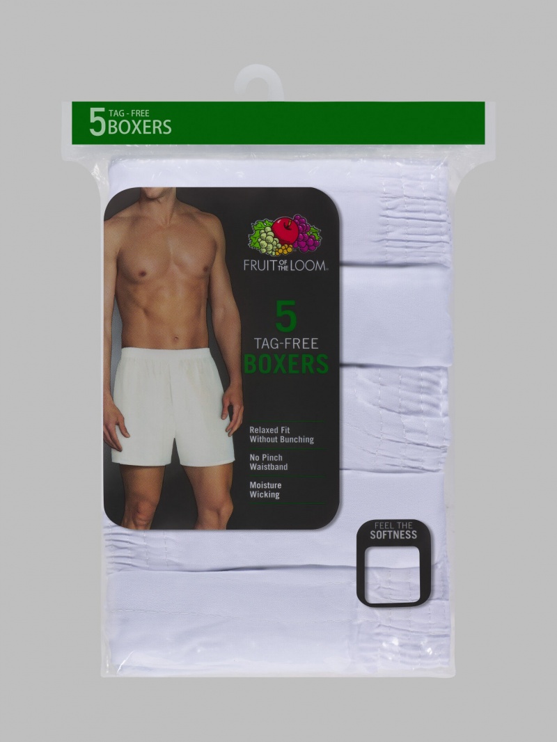 Men's Fruit Of The Loom Relaxed Fit Boxer, 5 Pack Boxers Fit White | ESG097182