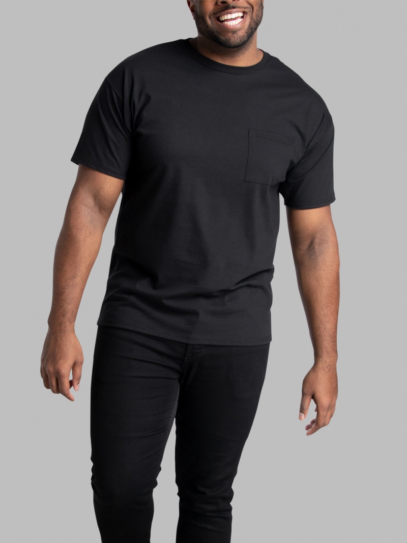 Men's Fruit Of The Loom Tall Eversoft® Short Sleeve Pocket Pocket Tees Blackink | NRH893061