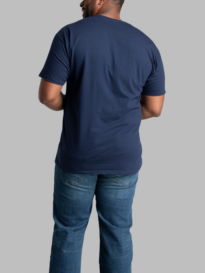 Men's Fruit Of The Loom Tall Eversoft® Short Sleeve Pocket Pocket Tees Navy | LKX906327