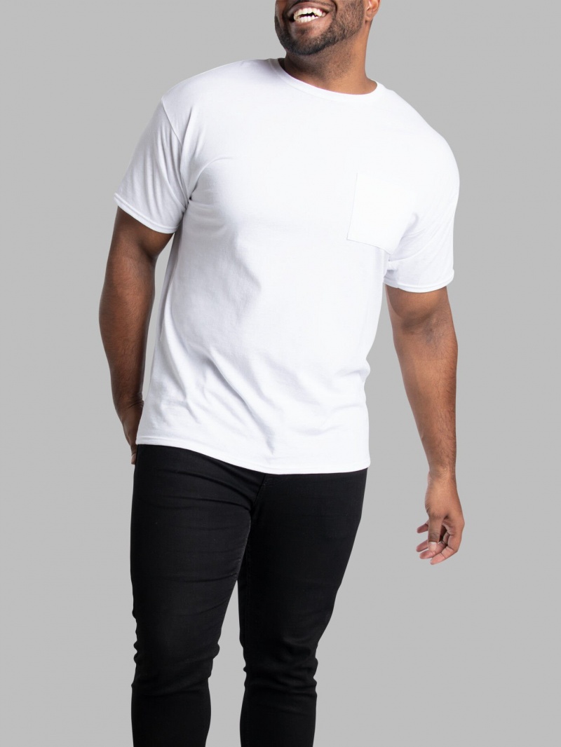 Men's Fruit Of The Loom Tall Eversoft® Short Sleeve Pocket Pocket Tees White | YWR906142