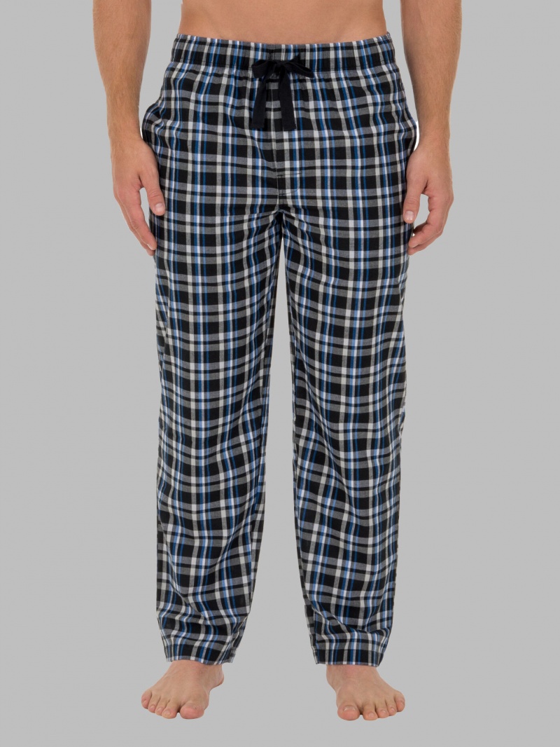 Men\'s Fruit Of The Loom Woven Plaid Pant Pants Woven Black | LKW937045