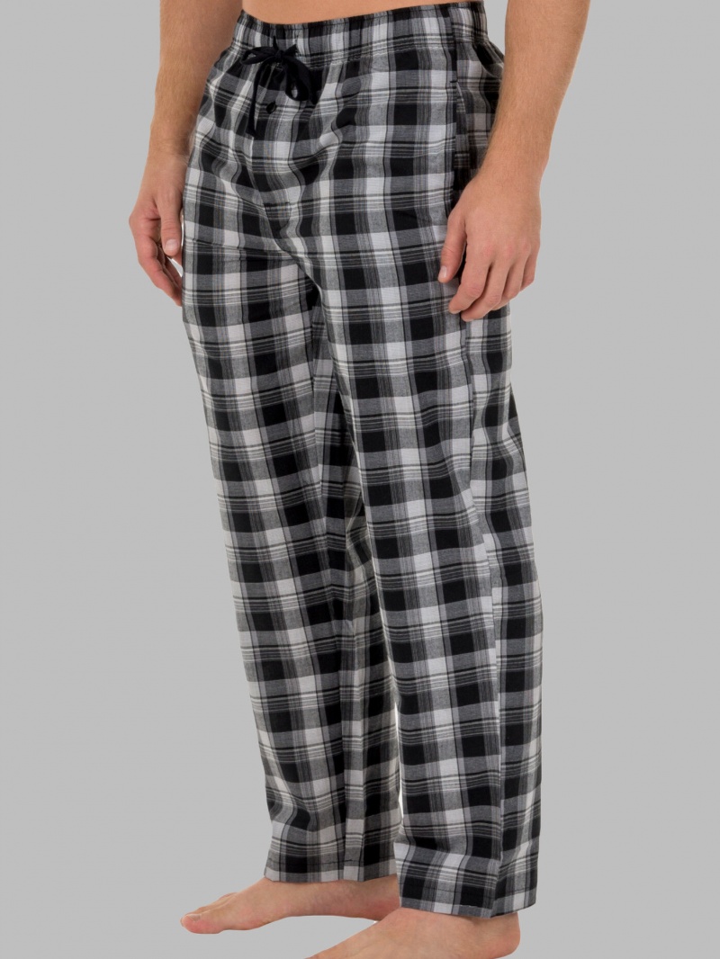 Men's Fruit Of The Loom Woven Plaid Pant Pants Woven Ebony | UVW156082