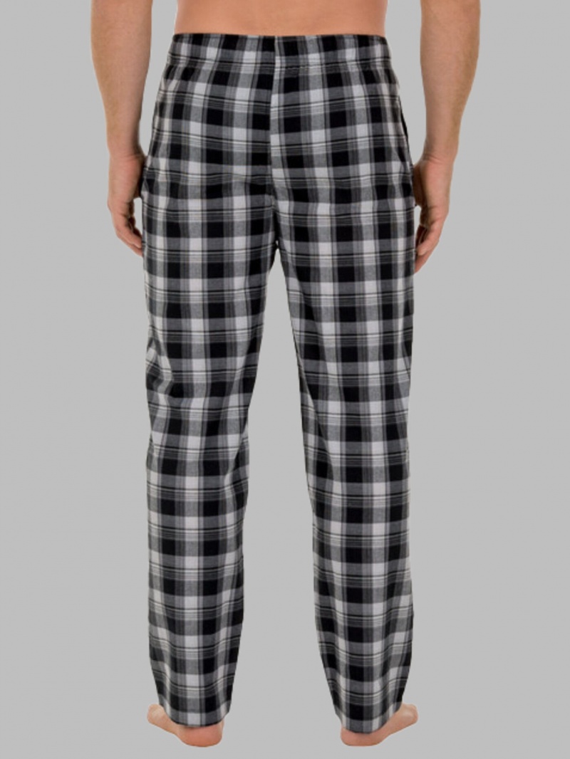 Men's Fruit Of The Loom Woven Plaid Pant Pants Woven Ebony | UVW156082