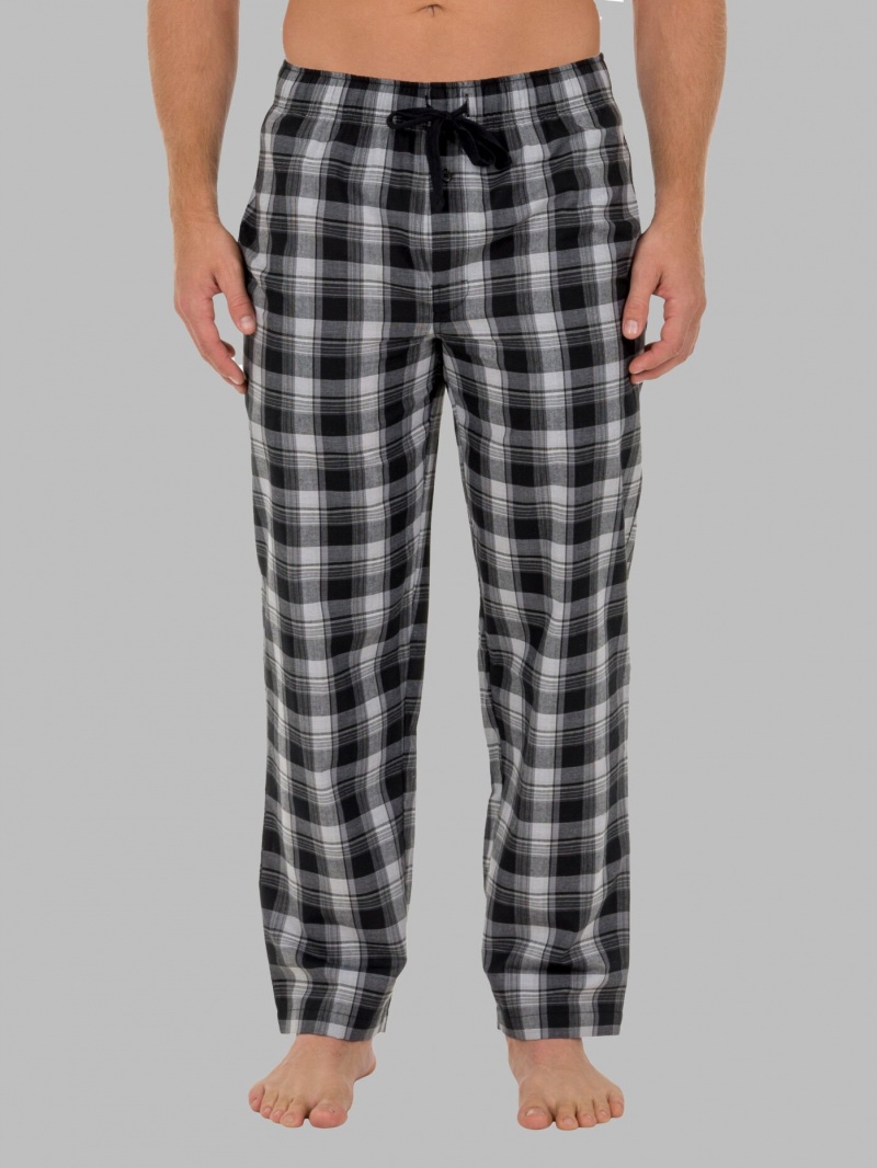 Men\'s Fruit Of The Loom Woven Plaid Pant Pants Woven Ebony | UVW156082