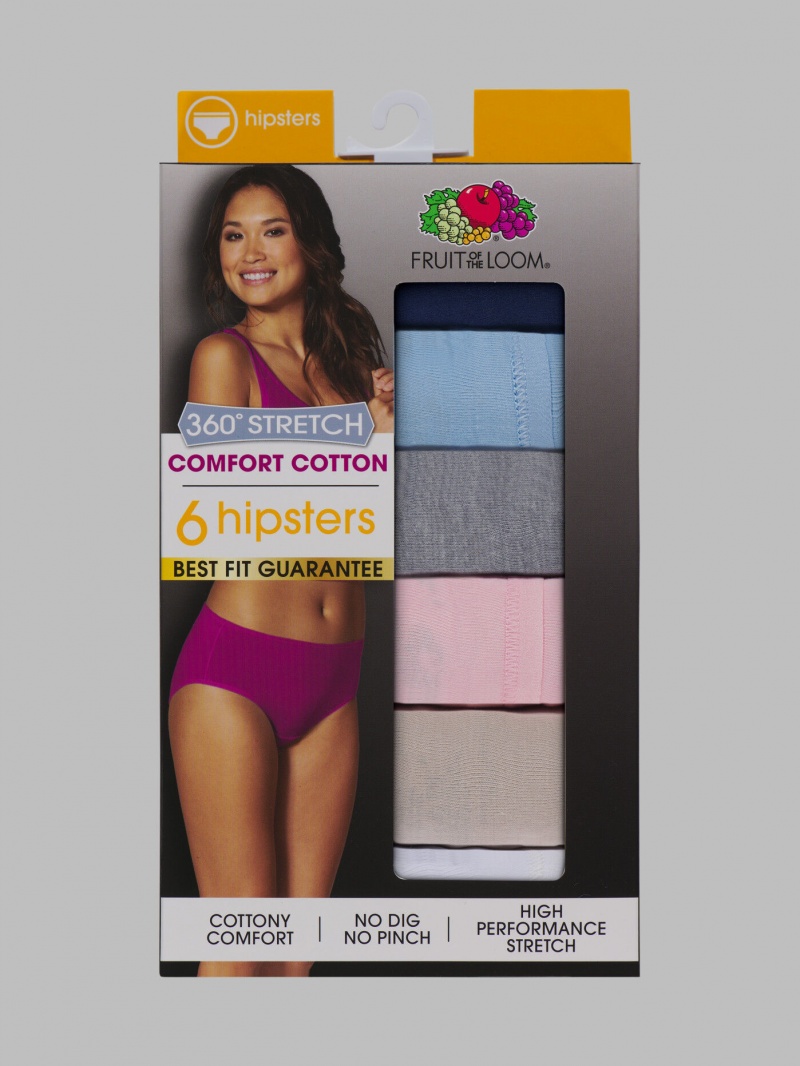 Women's Fruit Of The Loom 360 Stretch Comfort Cotton Hipster, 6 Pack Panties Assorted | QWD453928