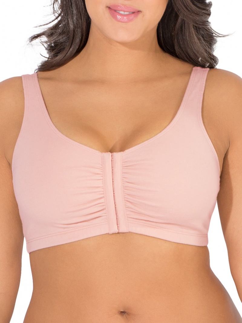 Women\'s Fruit Of The Loom Beyond Soft Front Closure Cotton Bra, 3-Pack Sports Bra Blushing Rose/Grey Heather/White | OYL135648