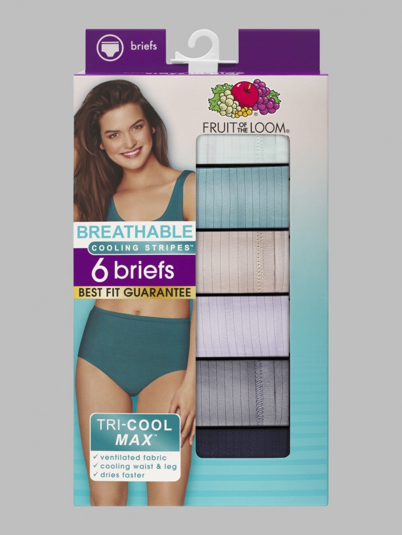 Women's Fruit Of The Loom Breathable Cooling Stripe™, 6 Pack Briefs Stripe Assorted | CYA821396