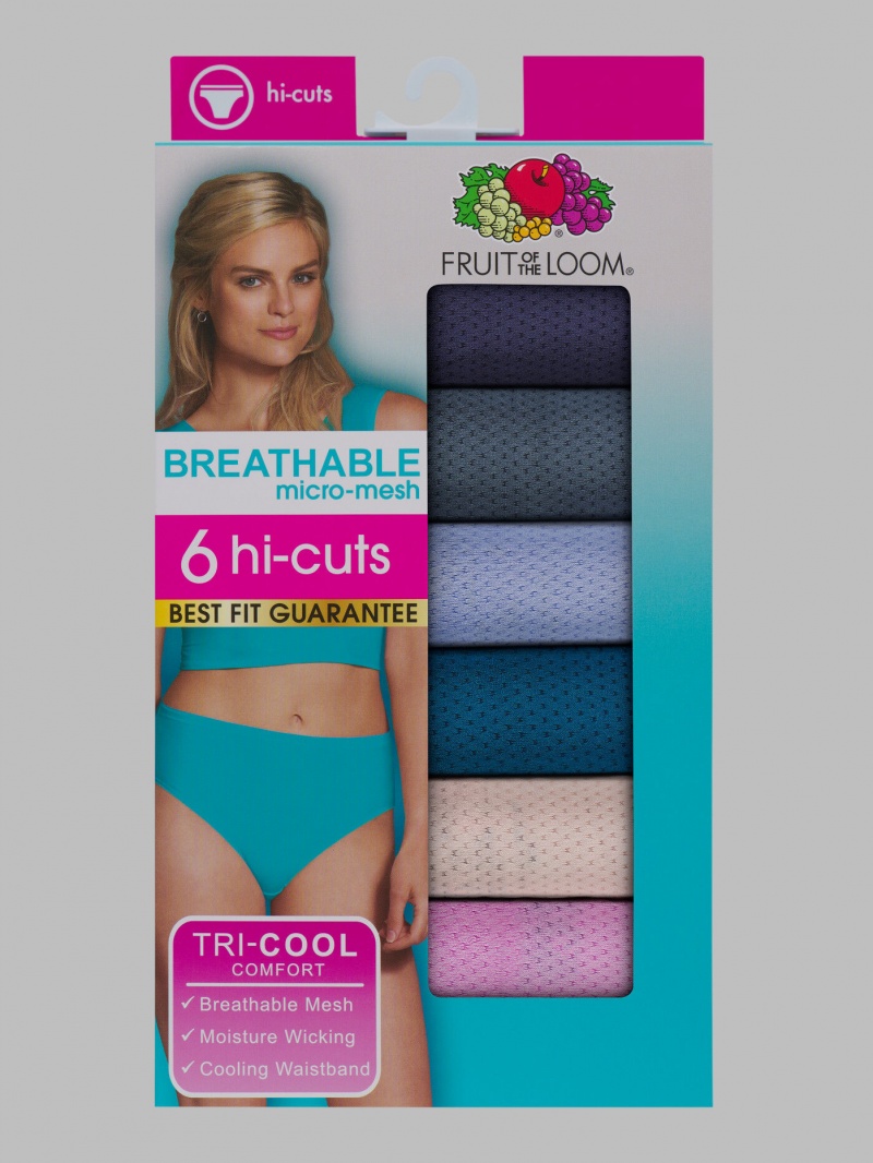 Women's Fruit Of The Loom Breathable Micro-Mesh Hi-Cut, 6 Pack Panties Assorted | DLH709326