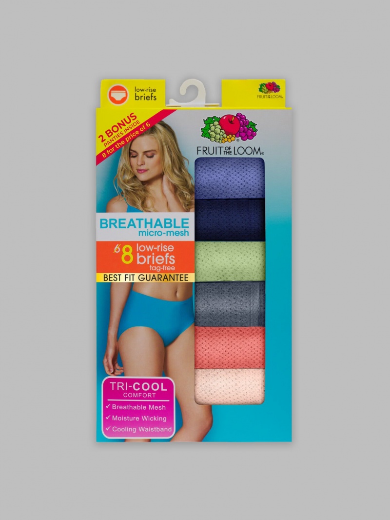 Women's Fruit Of The Loom Breathable Micro-Mesh Low Rise 6+2 Pack Briefs Assorted +assorted | MJE601483