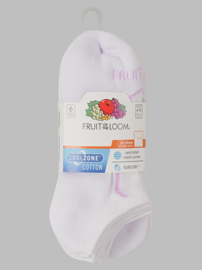 Women's Fruit Of The Loom CoolZone® No Show, 6 Pack Socks Assorted White Assorted White | OFU831742