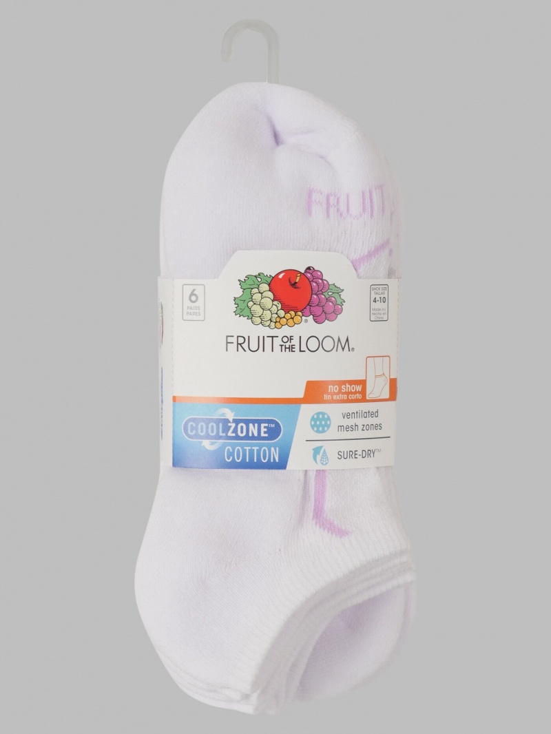 Women's Fruit Of The Loom CoolZone® No Show, 6 Pack Socks Assorted White/Multi | NGP418963