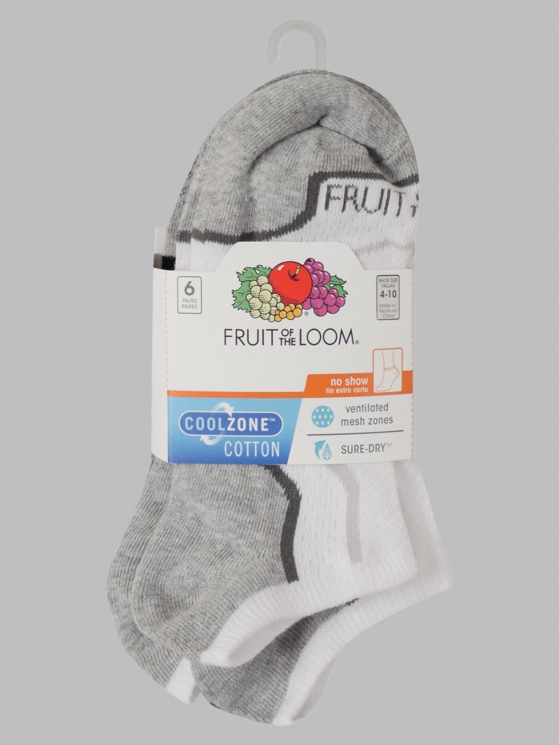 Women's Fruit Of The Loom CoolZone® No Show, 6 Pack Socks Assorted White/Multi | SEL590416