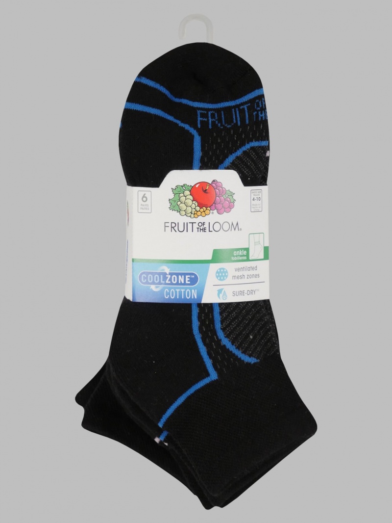 Women's Fruit Of The Loom Coolzone Ankle, 6 Pack Socks Black Multi | FAX608359