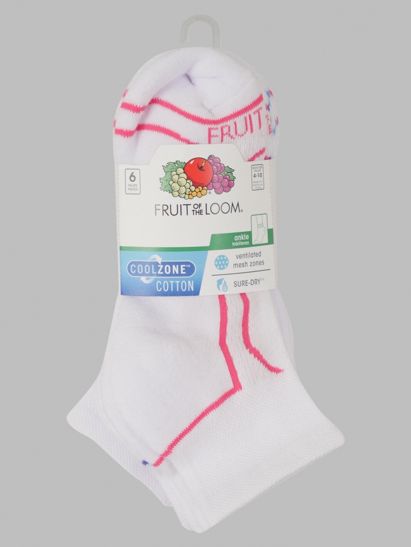 Women's Fruit Of The Loom Coolzone Ankle, 6 Pack Socks White Multi | ZCT608147