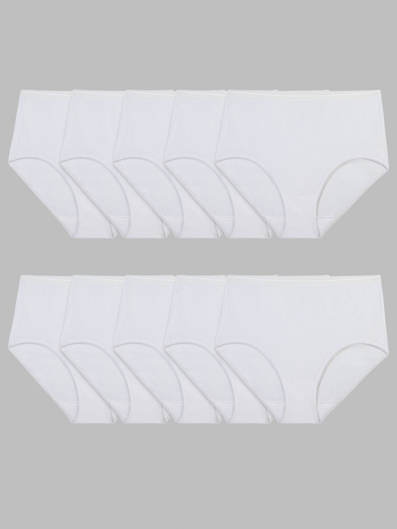 Women's Fruit Of The Loom Cotton, 10 Pack Briefs White | ETJ239854