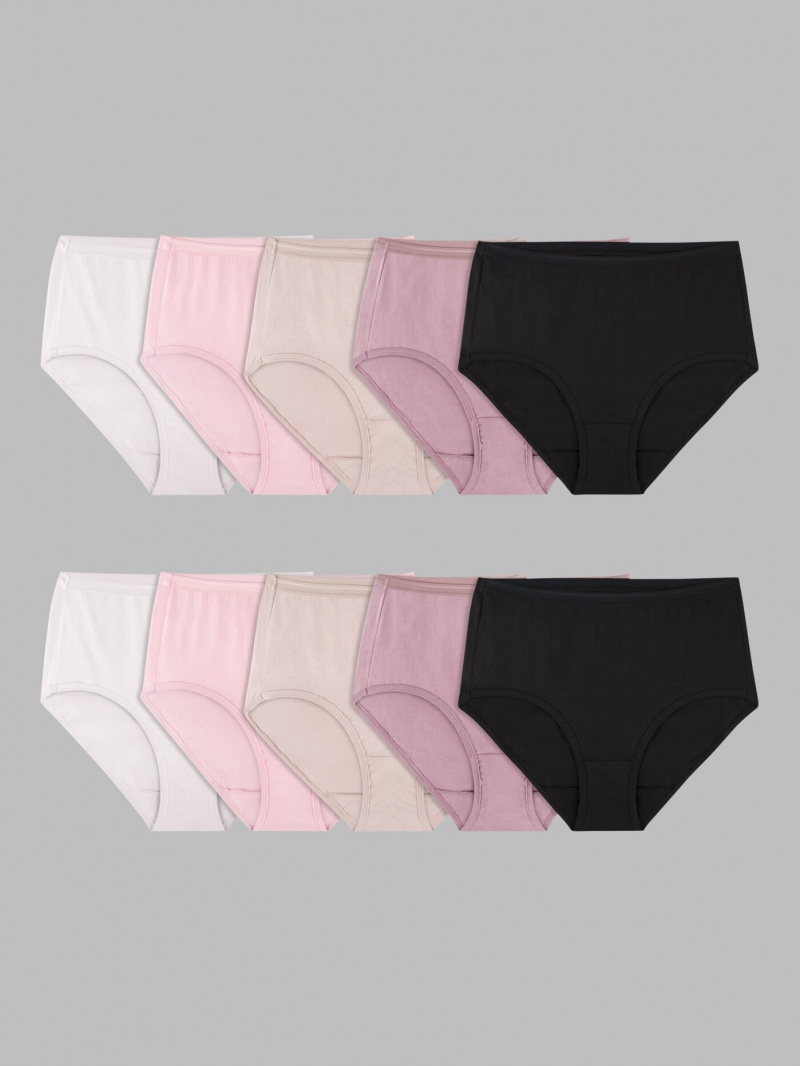 Women's Fruit Of The Loom Cotton, 10 Pack Briefs Assorted | RJY025736