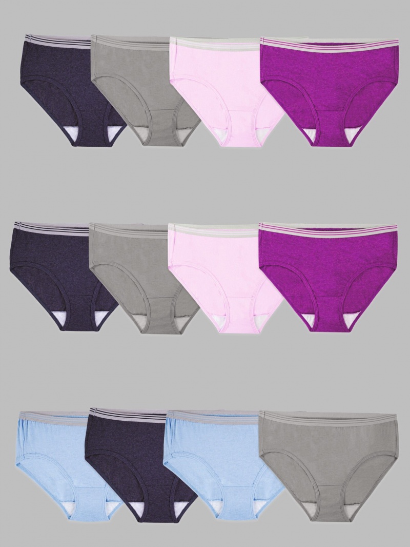 Women's Fruit Of The Loom Cotton Heather Low Rise, 12 Pack Briefs Assorted lhbrbun | VKQ841097