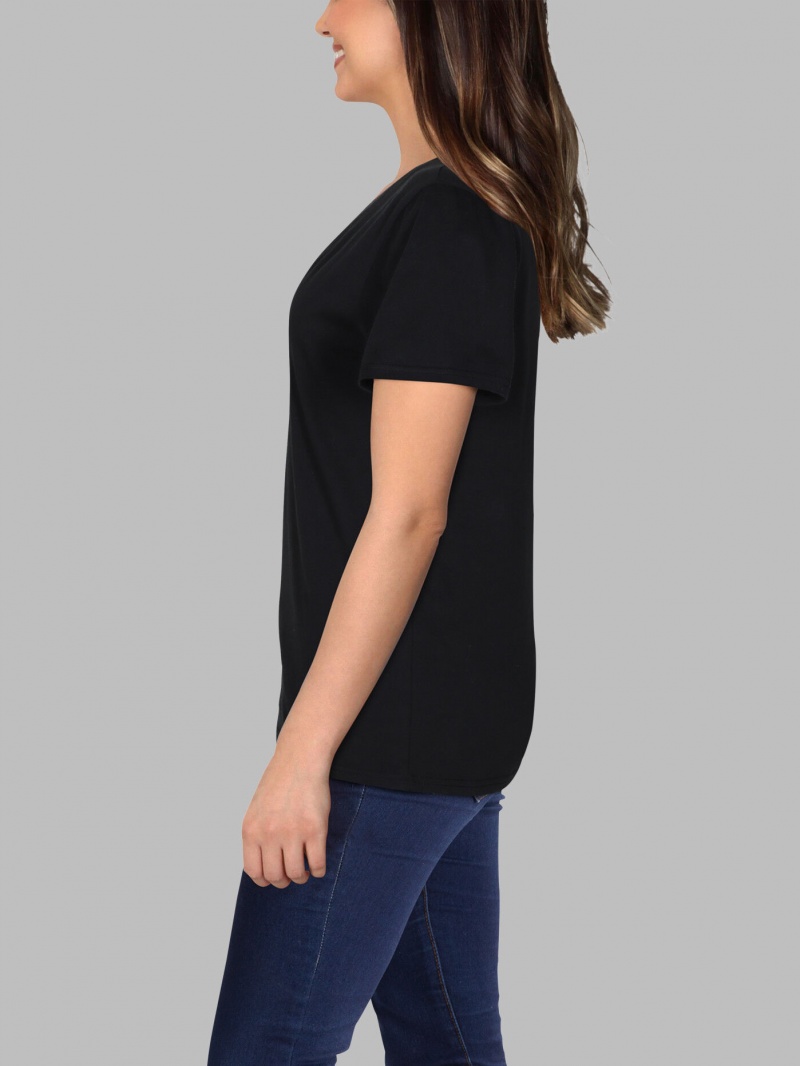 Women's Fruit Of The Loom Crafted Comfort Artisan Tee™ V-Neck T Shirts Black Ink | EAQ028579