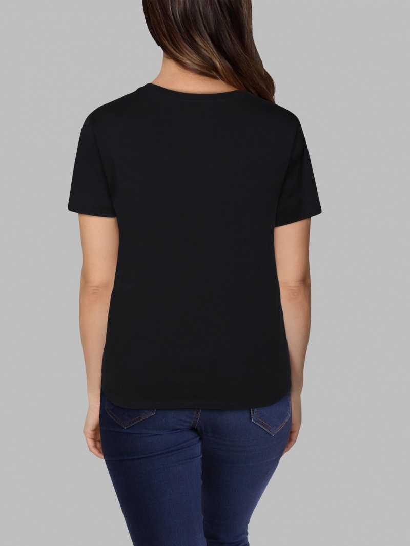 Women's Fruit Of The Loom Crafted Comfort Artisan Tee™ V-Neck T Shirts Black Ink | EAQ028579