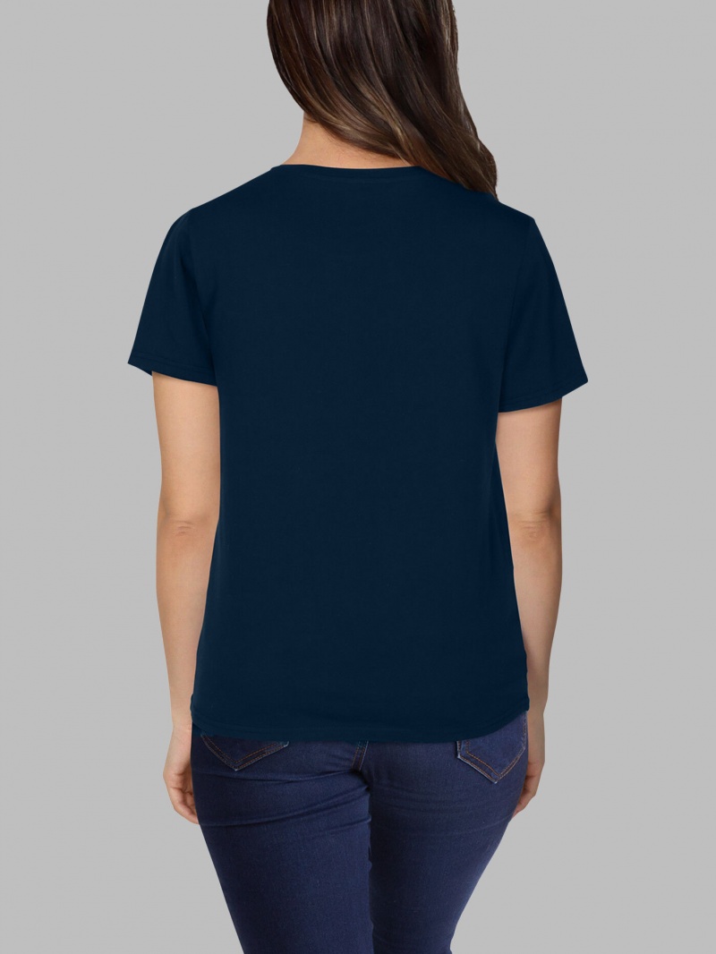 Women's Fruit Of The Loom Crafted Comfort Artisan Tee™ V-Neck T Shirts Navy Nights | ZGI472935