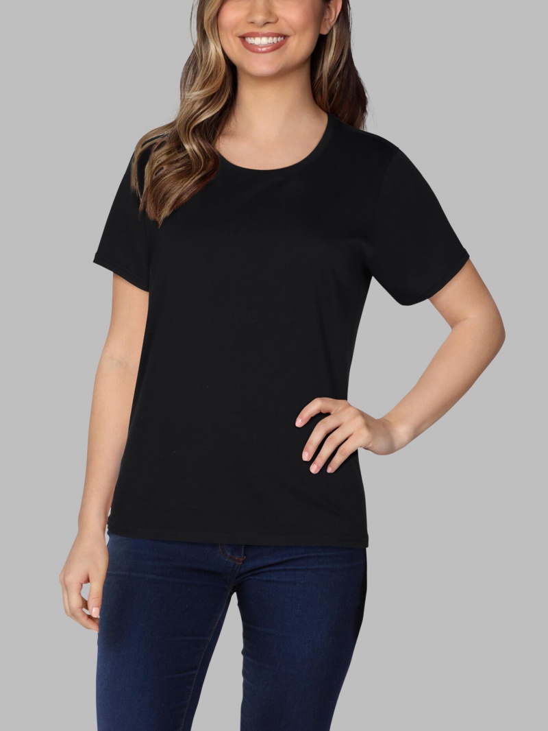 Women's Fruit Of The Loom Crafted Comfort Artisan Tee™ Crew T Shirts Black Ink | TPZ609214