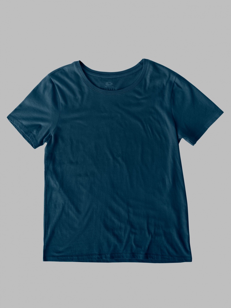 Women's Fruit Of The Loom Crafted Comfort Artisan Tee™ Crew T Shirts Navy Nights | KOV760342