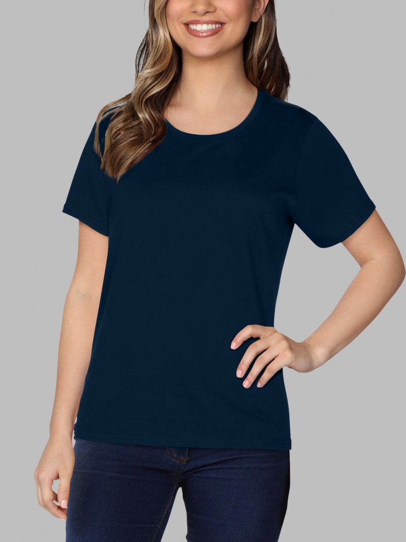 Women's Fruit Of The Loom Crafted Comfort Artisan Tee™ Crew T Shirts Navy Nights | KOV760342