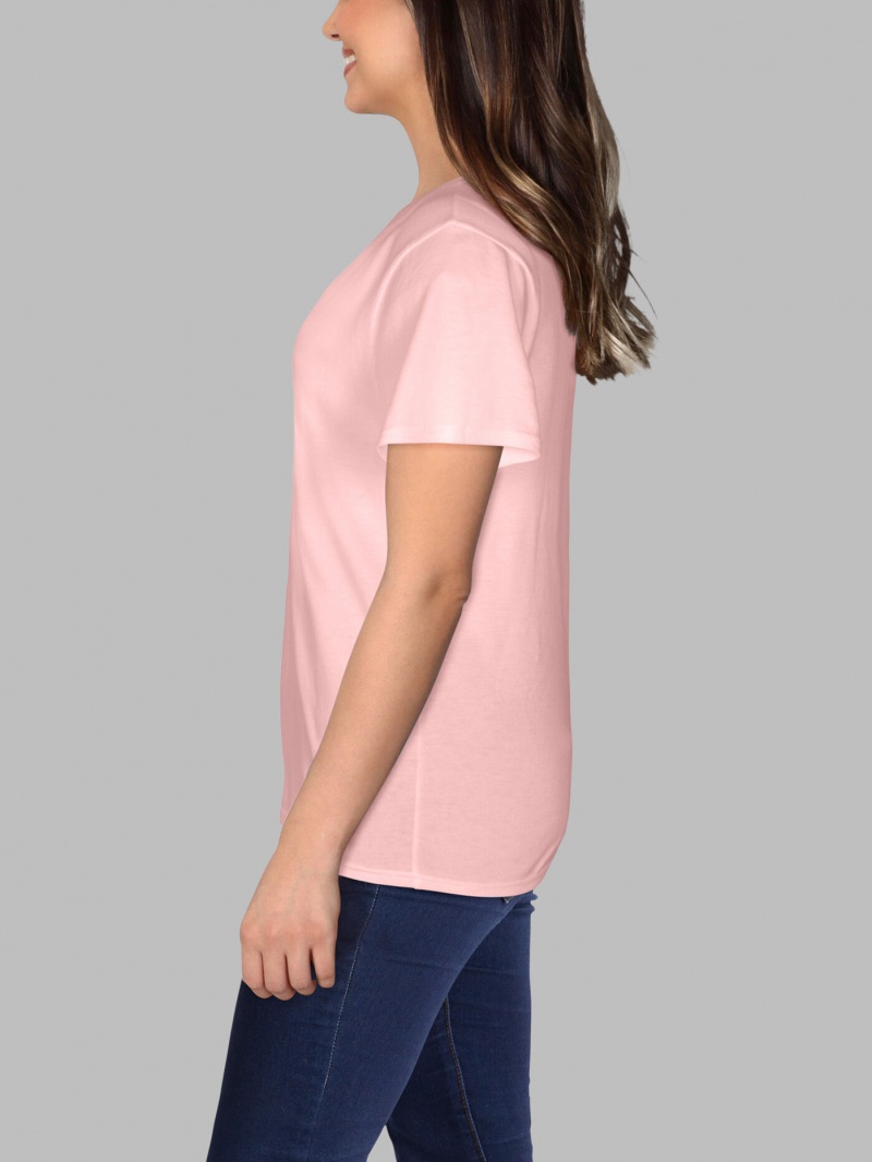 Women's Fruit Of The Loom Crafted Comfort Artisan Tee™ Crew T Shirts Sweetheart Pink | WIZ491537